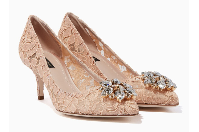 Dolce & Gabbana - Blush Bellucci Embellished Lace Pumps